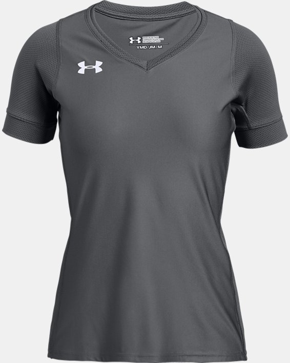 Girls' UA Volleyball Powerhouse Short Sleeve Jersey, Gray, pdpMainDesktop image number 0